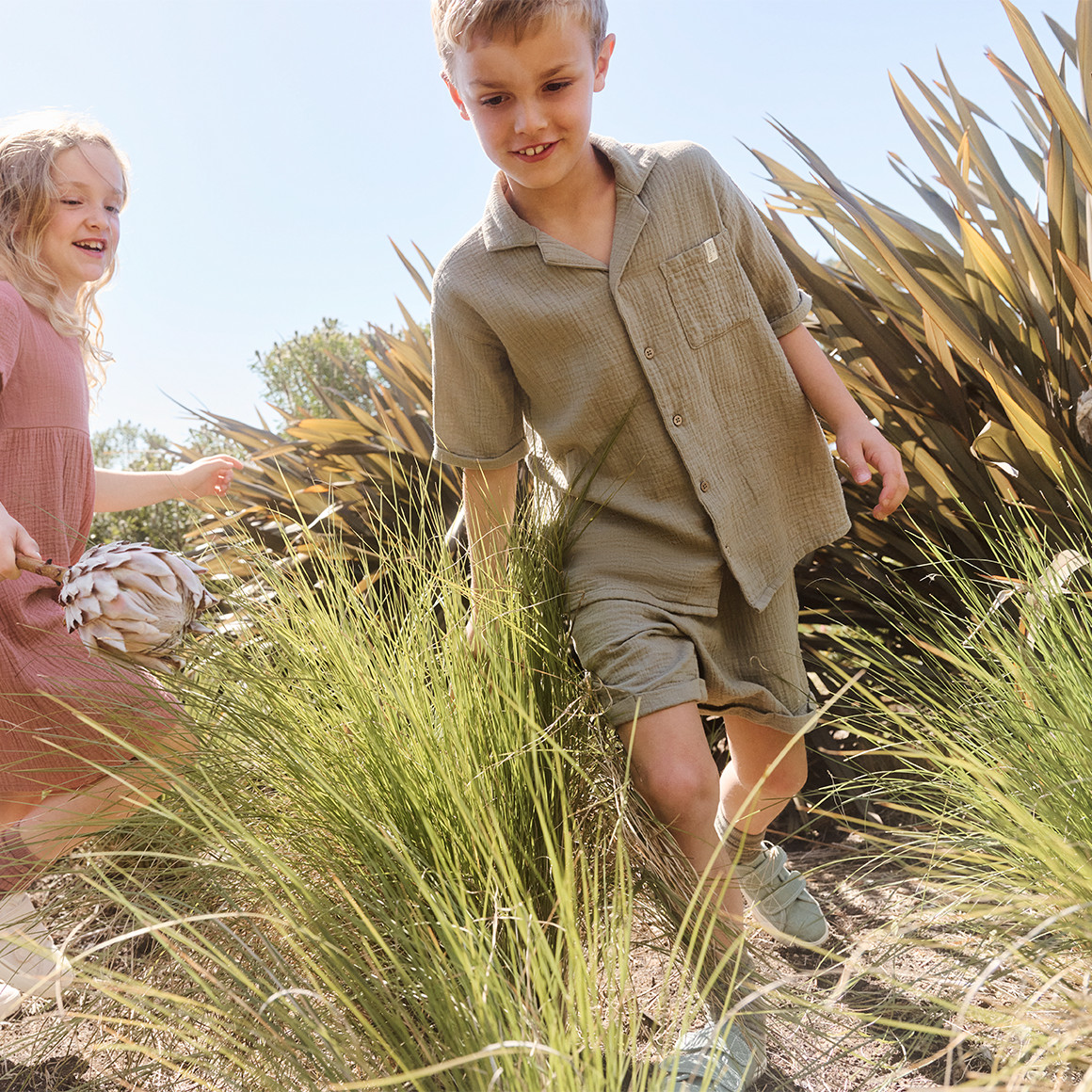 Topolino Pure Collection Kinder Musselin-Shorts mit Elastikbund oliv