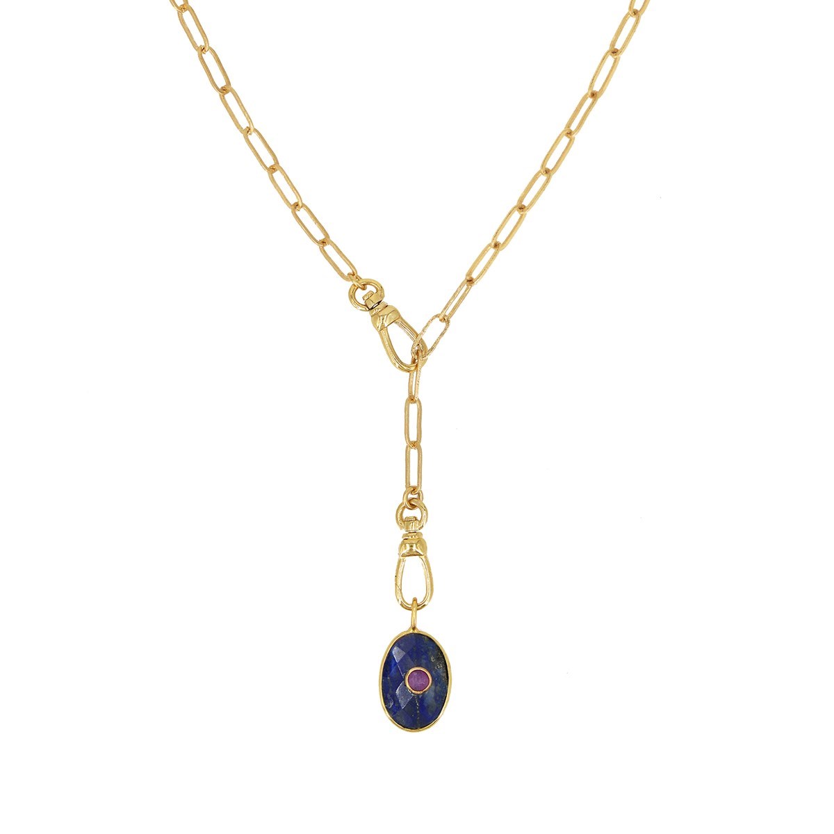 Sautoir oeil quartz saphir doré à l'or fin 24k DEVA