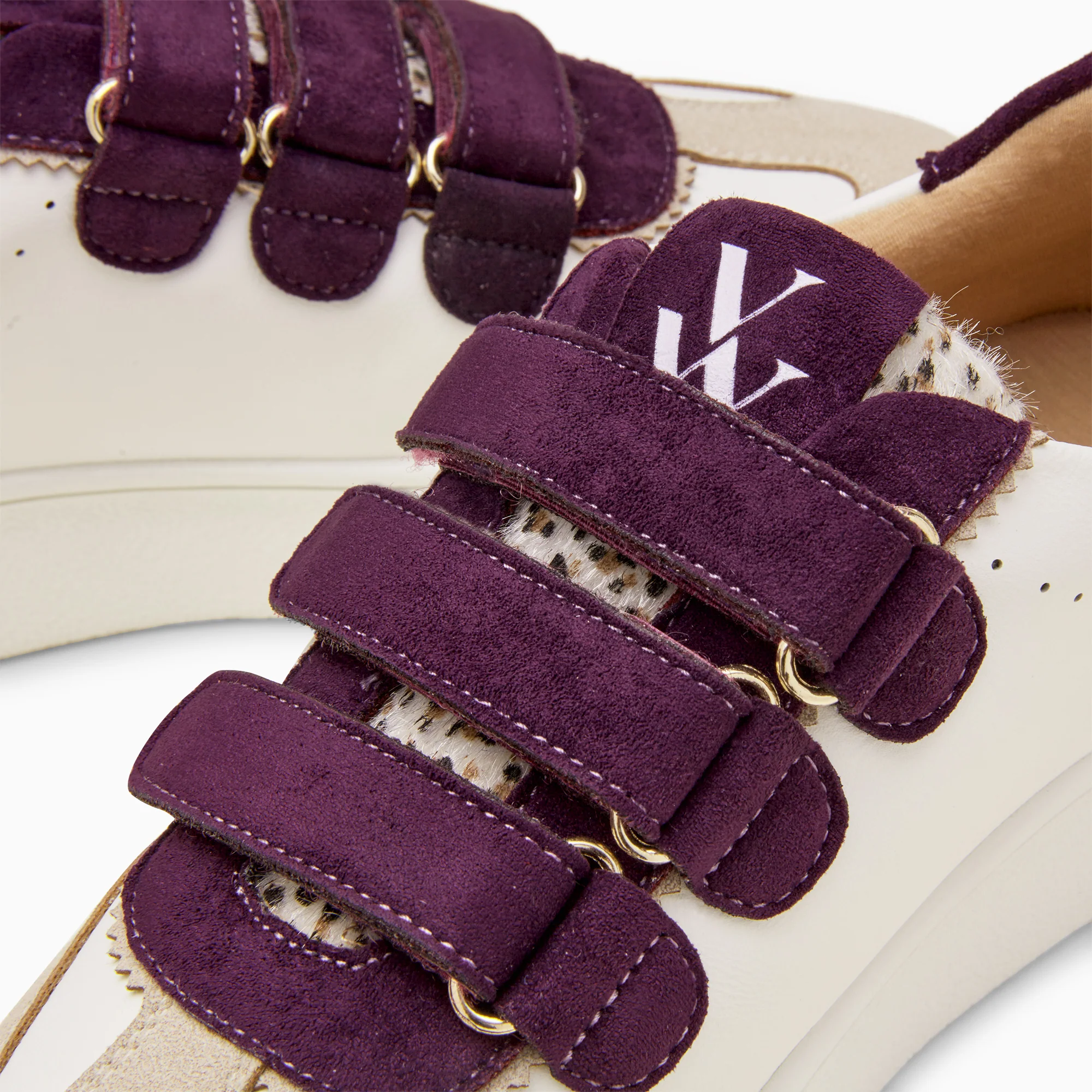 Sneakers-Baskets Marie blanc et violet à scratchs