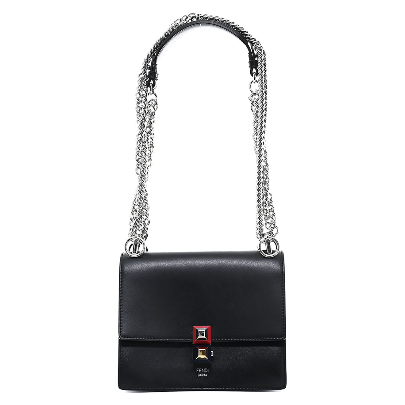 Fendi Sac bandoulière Kan I Petit en Cuir noir - Très bon état - L.18 cm
