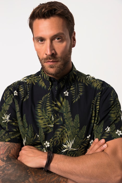 Hemd, Halbarm, floraler Print, Buttondown-Kragen, Modern Fit, bis 8 XL
