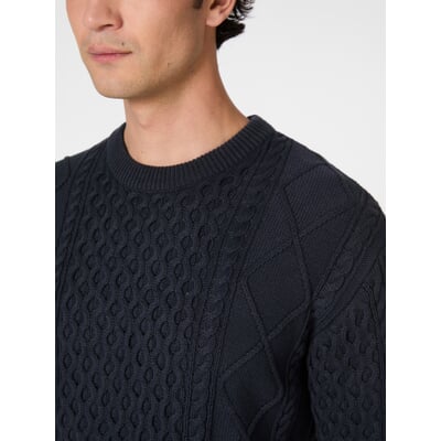 Herrenpullover Aranmuster, Navy