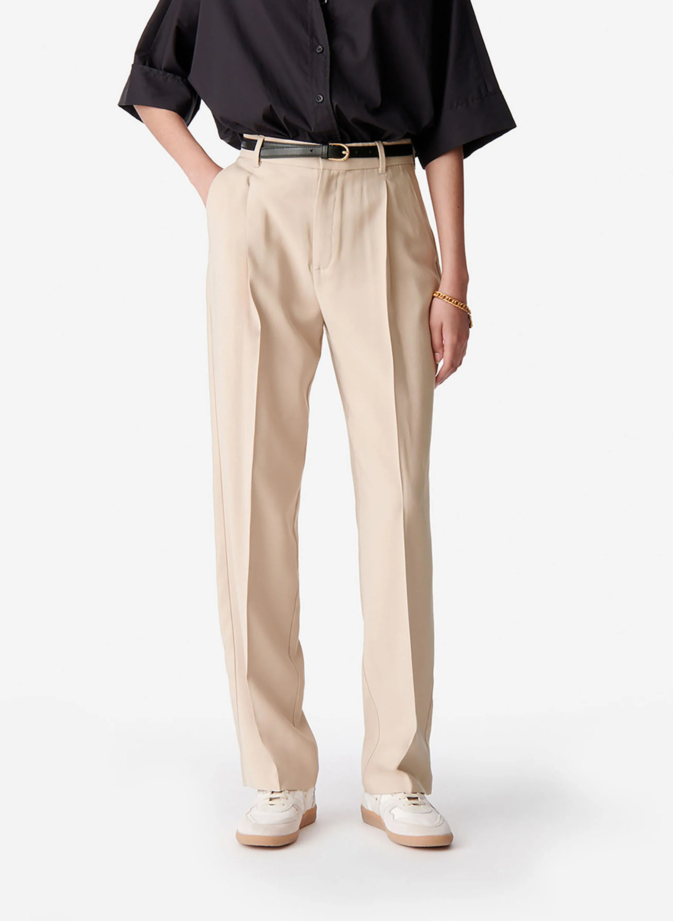 DUDE - Pantalon droit à pinces | Beige