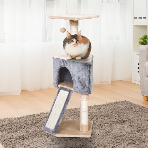 Arranhador para Gatos PawHut com Caverna, Cinza/Bege