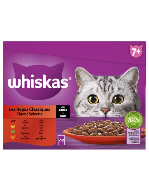 Whiskas 7+ Classic Selectie In Saus Maaltijdzakjes Multipack - Kattenvoer - 12x85 g