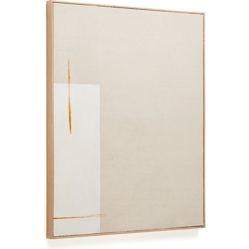 Tableau abstrait Salin avec rayure verticale en lin beige 80 x 100 cm