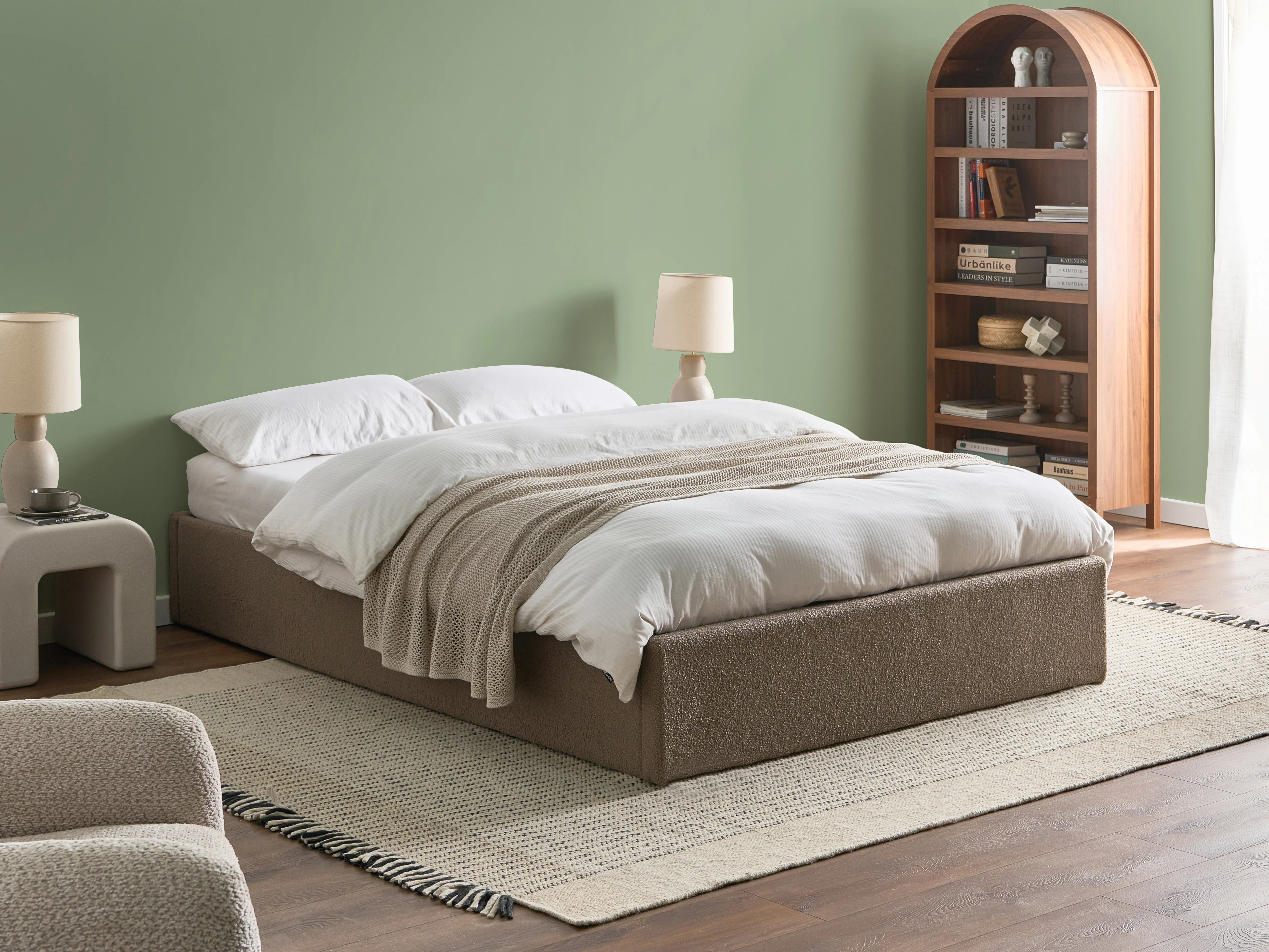 Opbergbed zonder hoofdbord Bouclé DINAN 140 x 200 cm Taupe