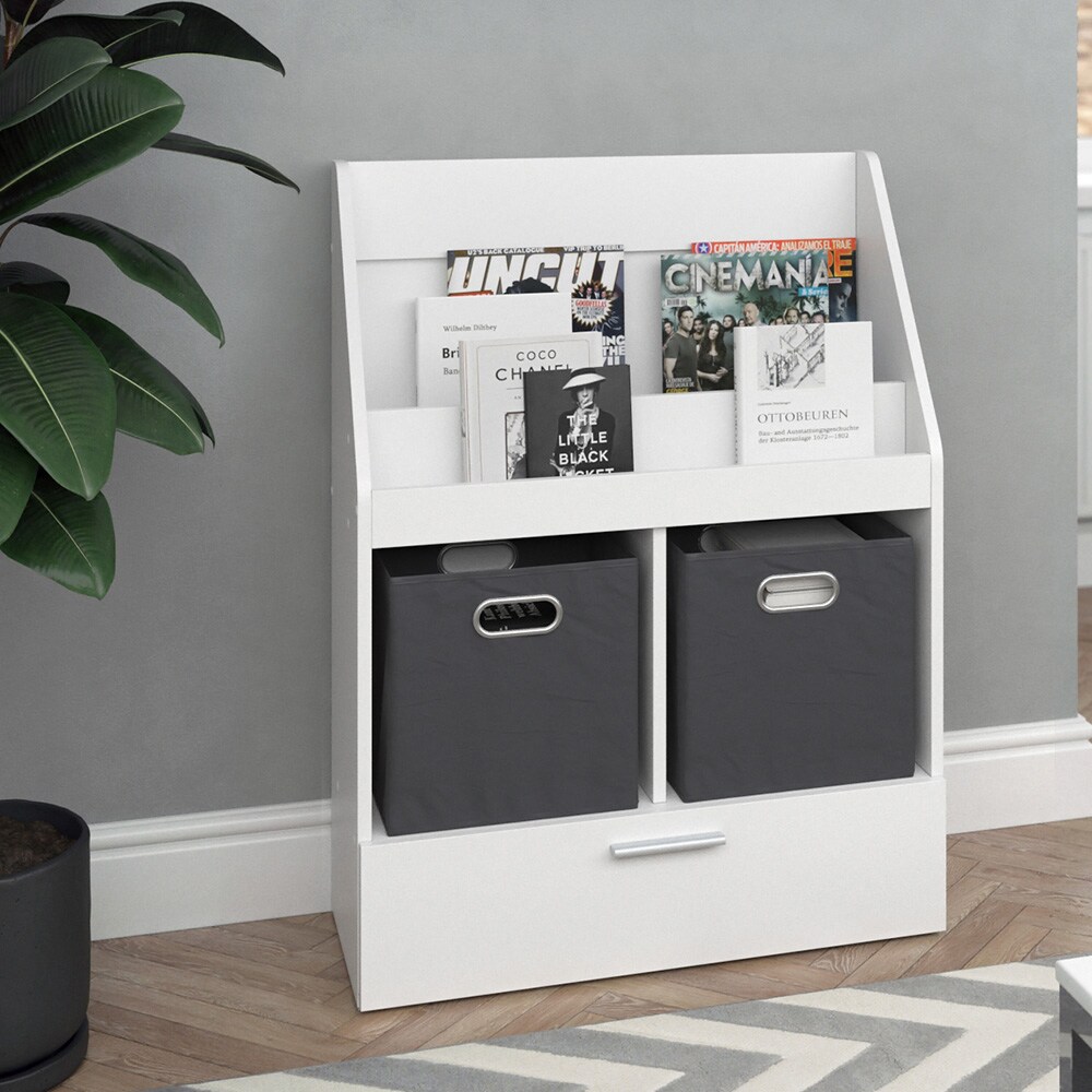 Vicco Bücherregal Luigi 72 x 96,2 cm, Weiß, Wohnzimmerregal, mit Faltboxen, modern