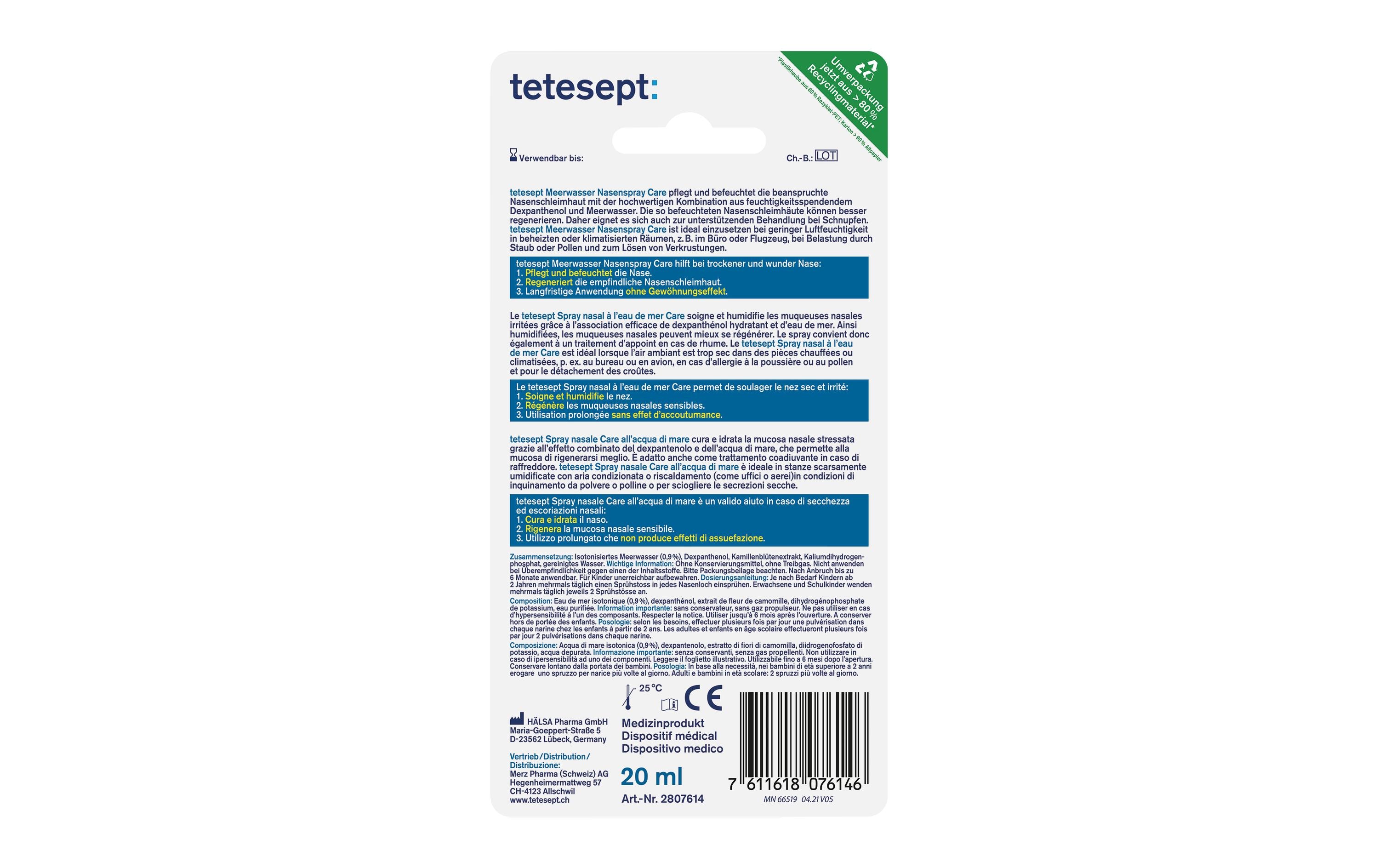Meerwasser Nasenspray Care 20 mlNasenspray für verstopfte und trockene Nasen