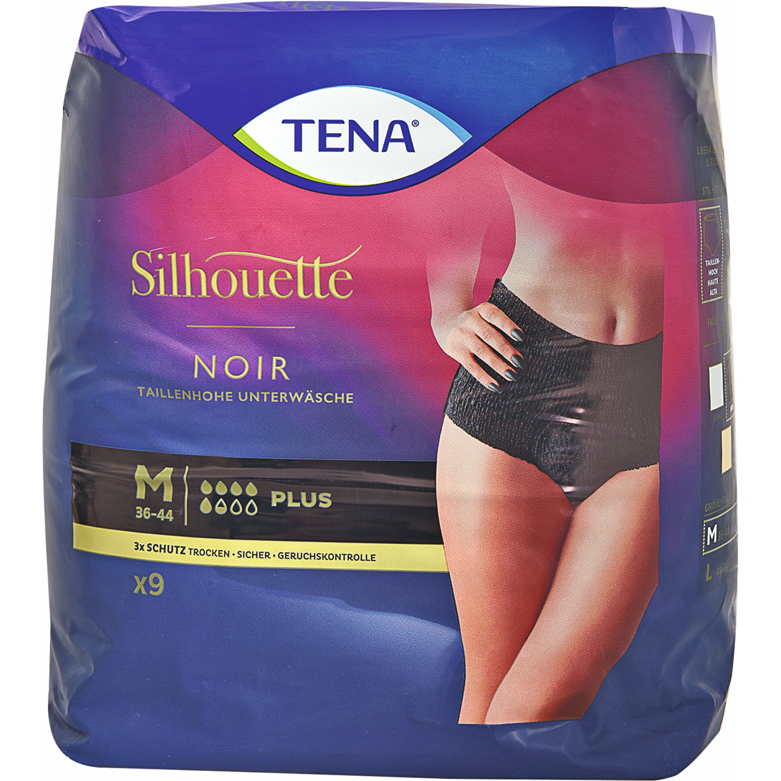 Tena Silhouette Plus Noir Taillenhohe Unterwäsche Gr. M 9 Stück