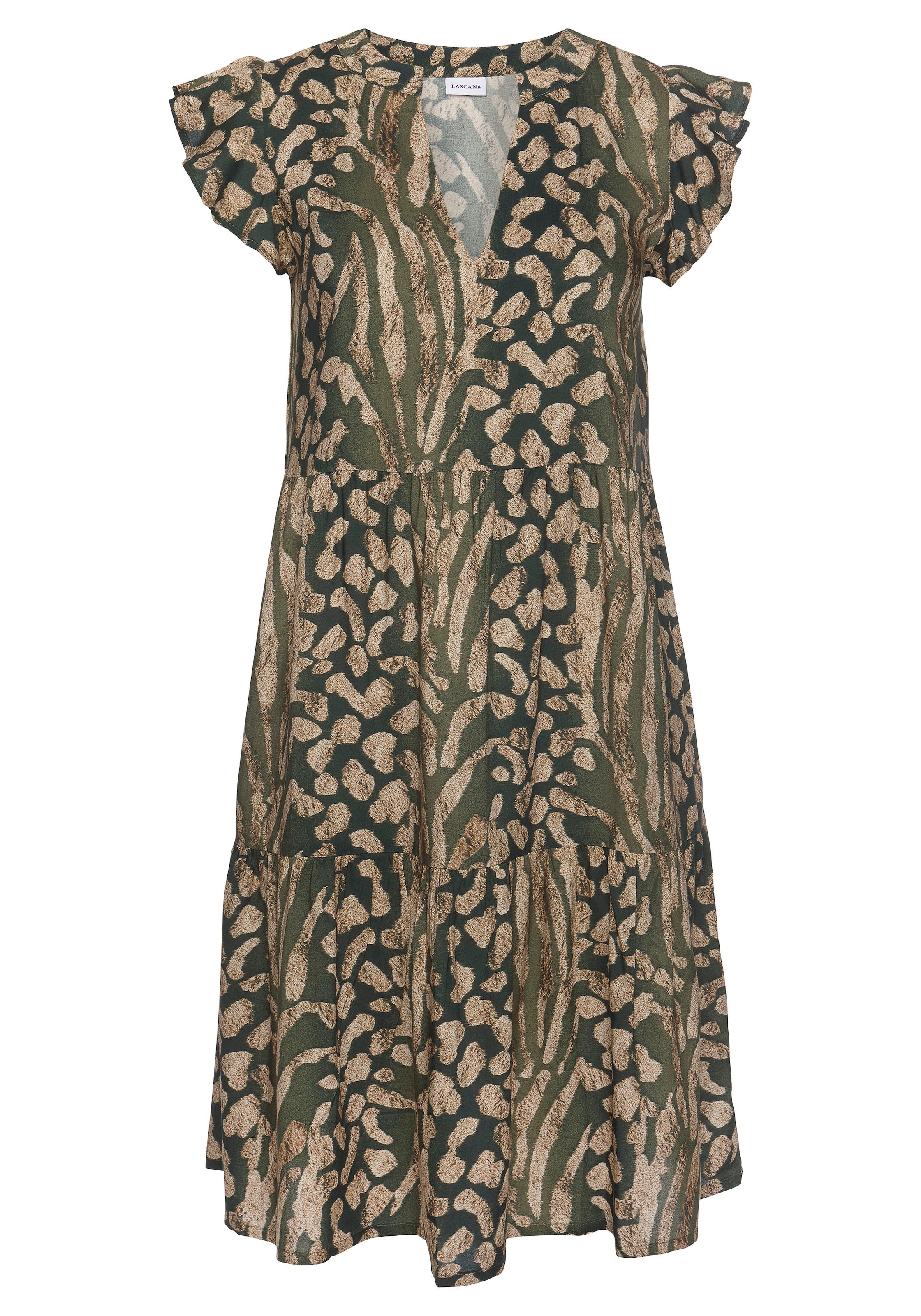LASCANA Sommerkleid mit Animalprint und süssen Flügelärmeln, Sommerkleid, Strandkleid