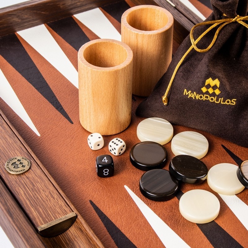 Backgammon simili cuir caramel 30 cm