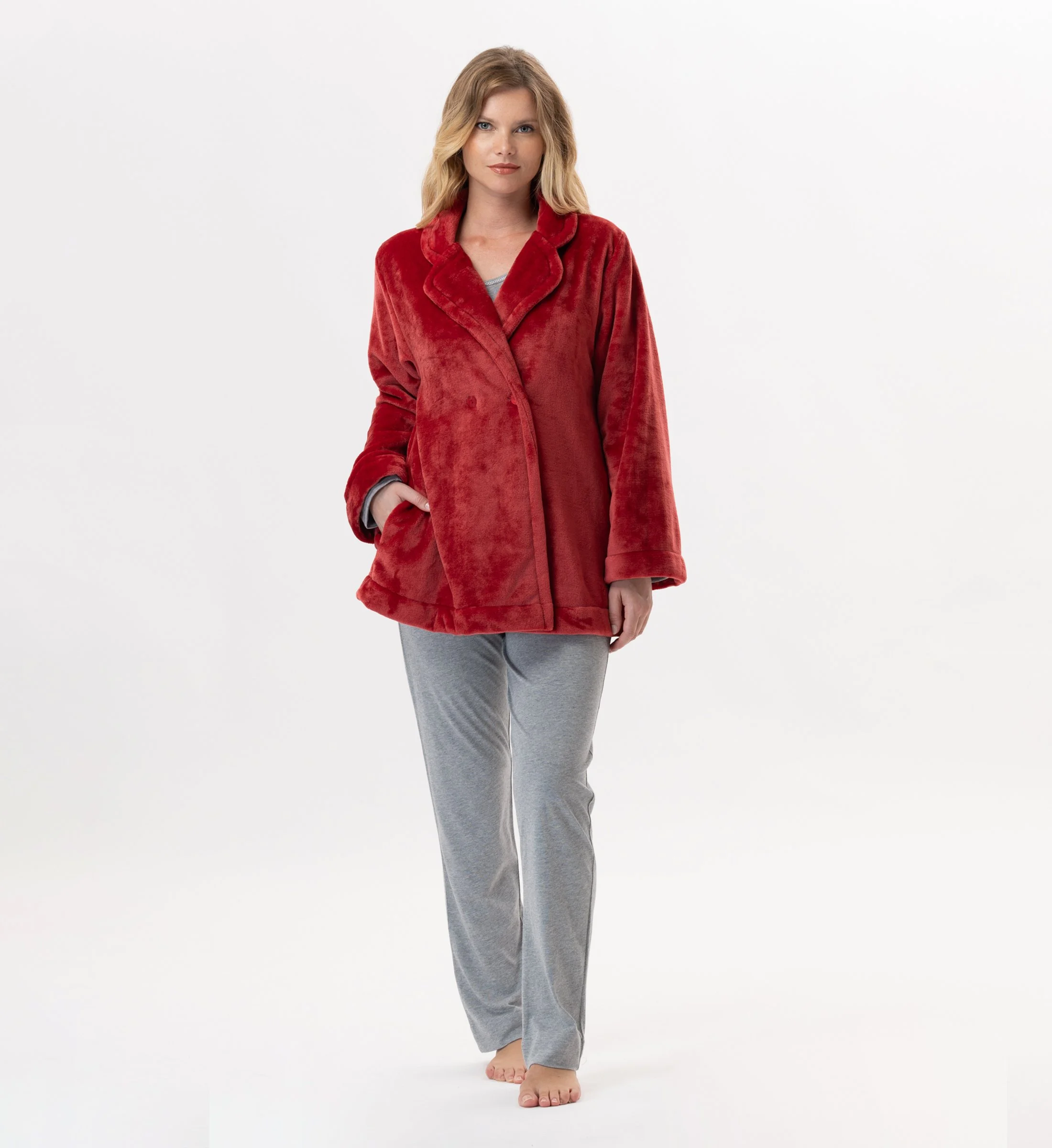 ESSENTIEL H77A - Veste en peluche flanelle | Rouge
