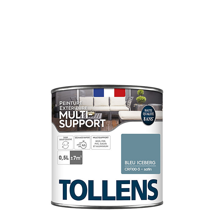 Peinture extérieure multi-supports Tollens satin bleu iceberg 500ml