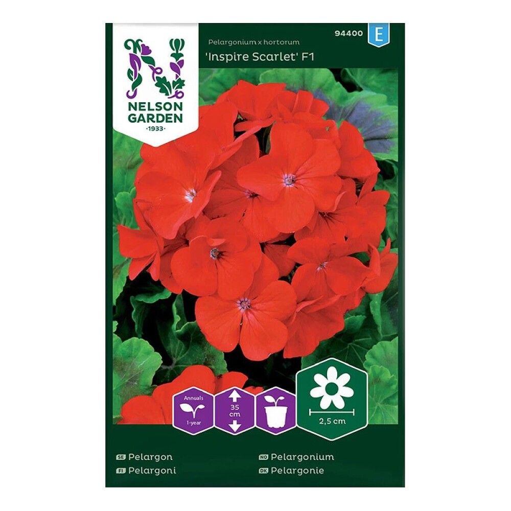 BLOMSTERFRØ NELSON GARDEN HAGEPELARGONIUM INSPIRE SCARLET F1