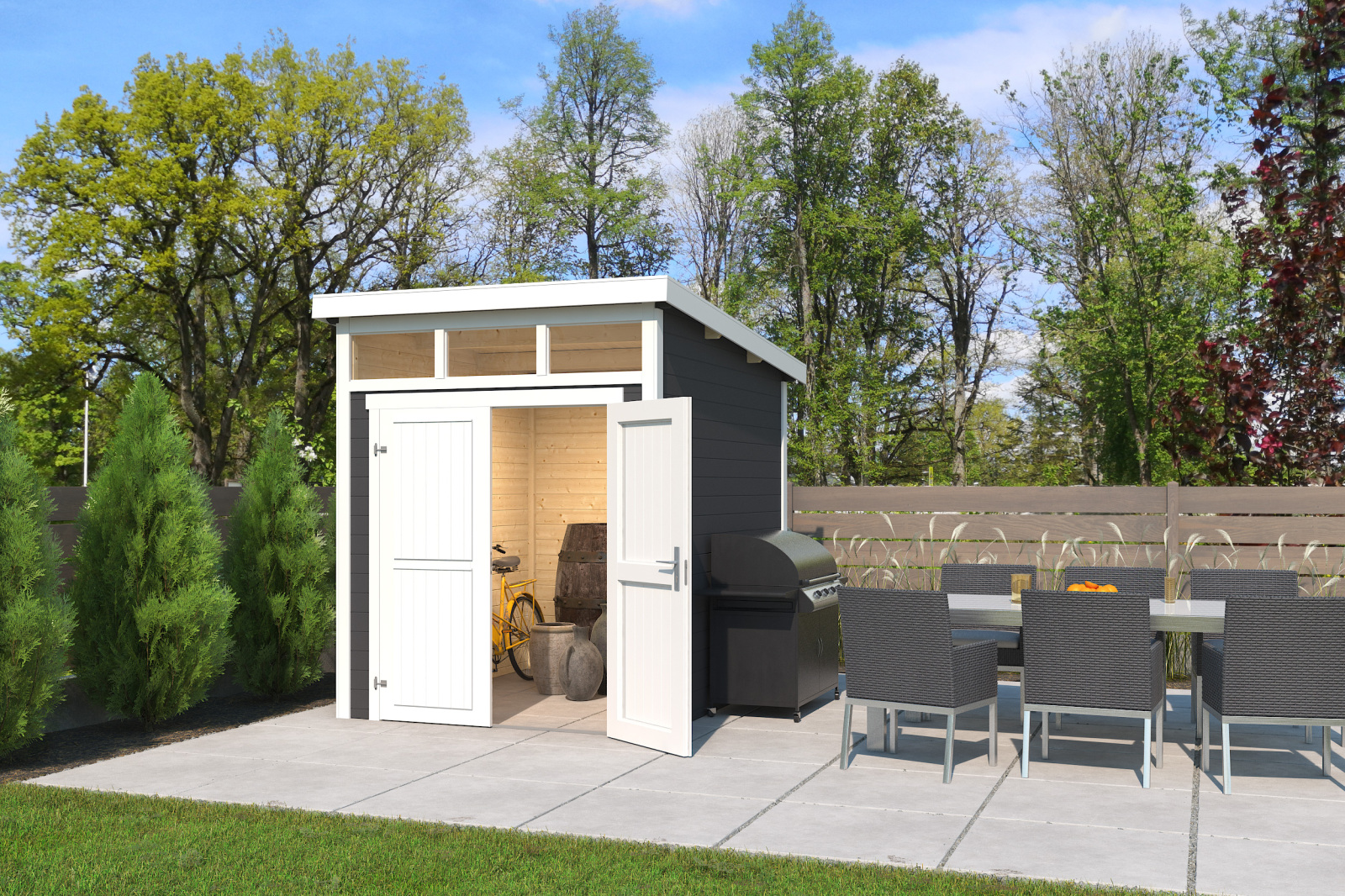 Gartenhaus KIBO 2 - carbongrau - Fichte massiv - 200x250 cm
