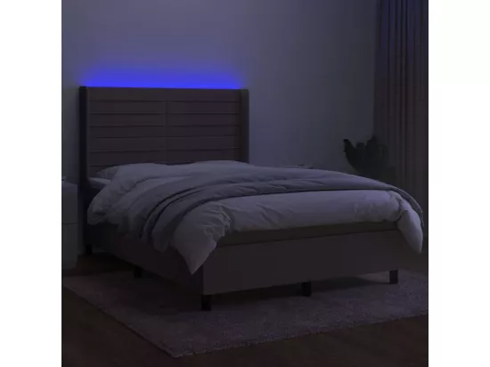 Sommier tapissier avec matelas et LED Taupe 140x190 cm Tissu