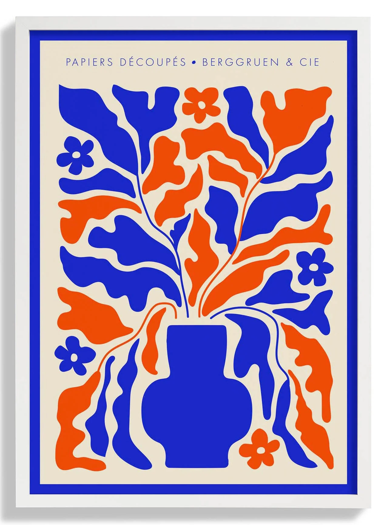 Retro Florals Blau und Orange Papiers Découpés Kunstausstellung