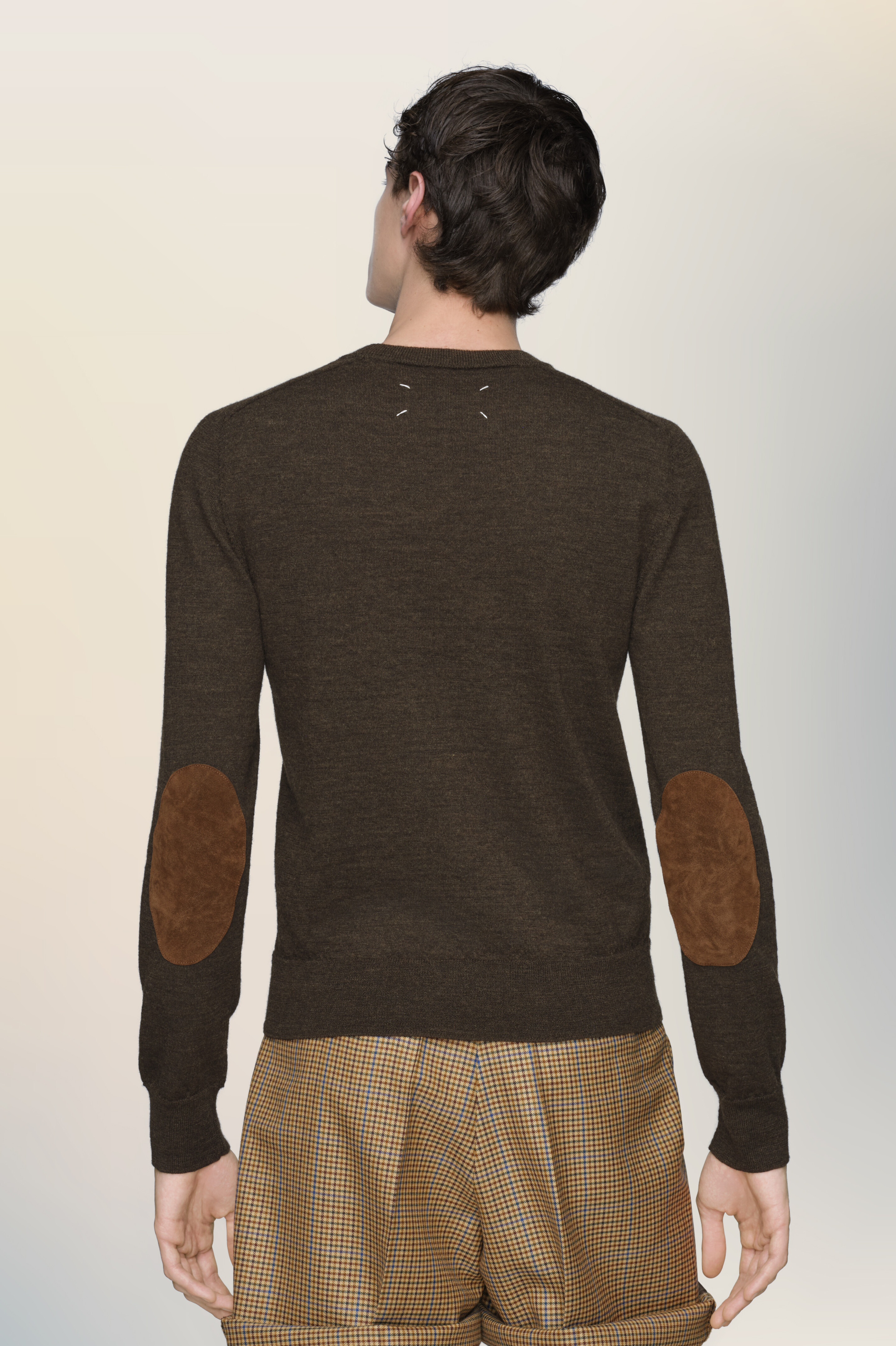 Pull en laine à coudières marron - homme Tapenade