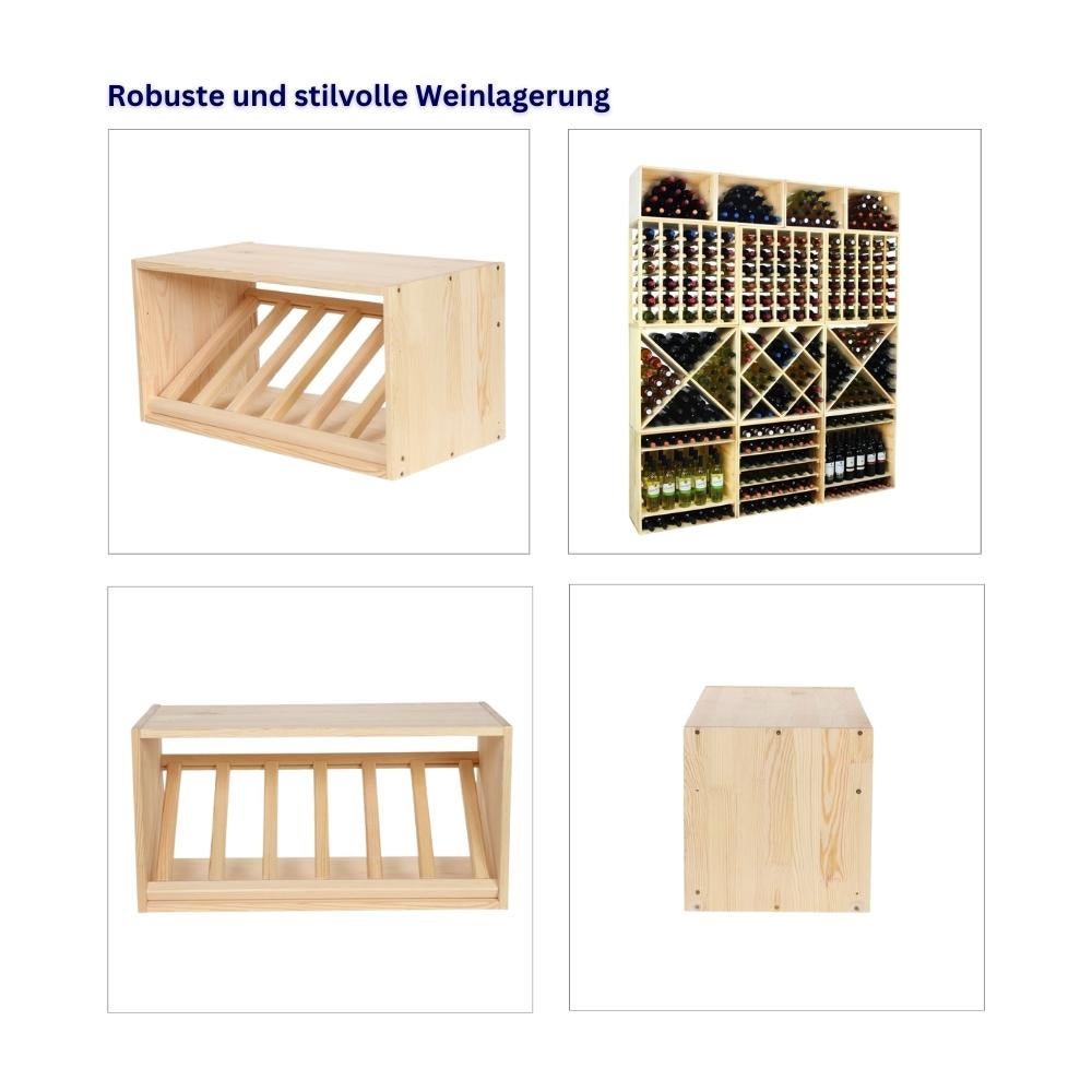 PROREGAL Modulair Wijnrek Vincellar Mod HxBxD 30 x 60 x 30 cm Schuine Module Voor 6 Flessen Massief Dennenhout Natuurlijk