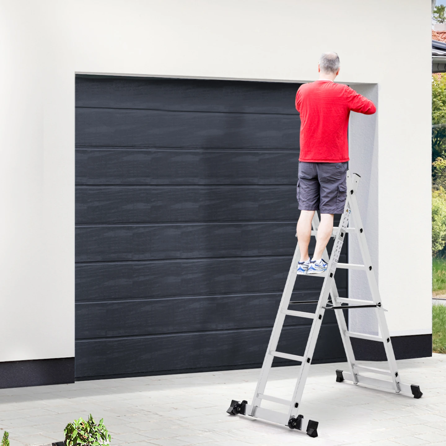 Échafaudage aluminium échelle multifonction avec plateforme modulable sur roues, hauteur 165 CM