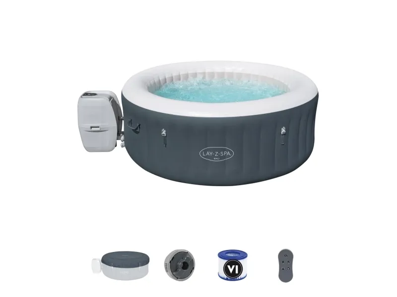 Bestway 60009, 669 L, 4 person(er), Rund, Boble/Jet massage, Acrylonitrilbutadienstyren, PVC, Grå, Hvid