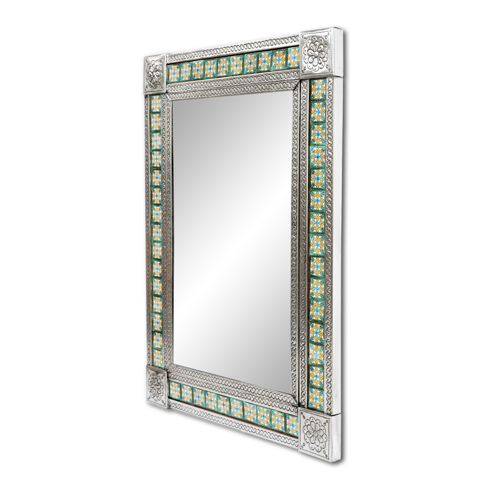 Spiegel 'Talavera' mit Keramikfliesen, silber, multicolor, H 102 cm, B 75 cm, L 4 cm von fischer's lagerhaus