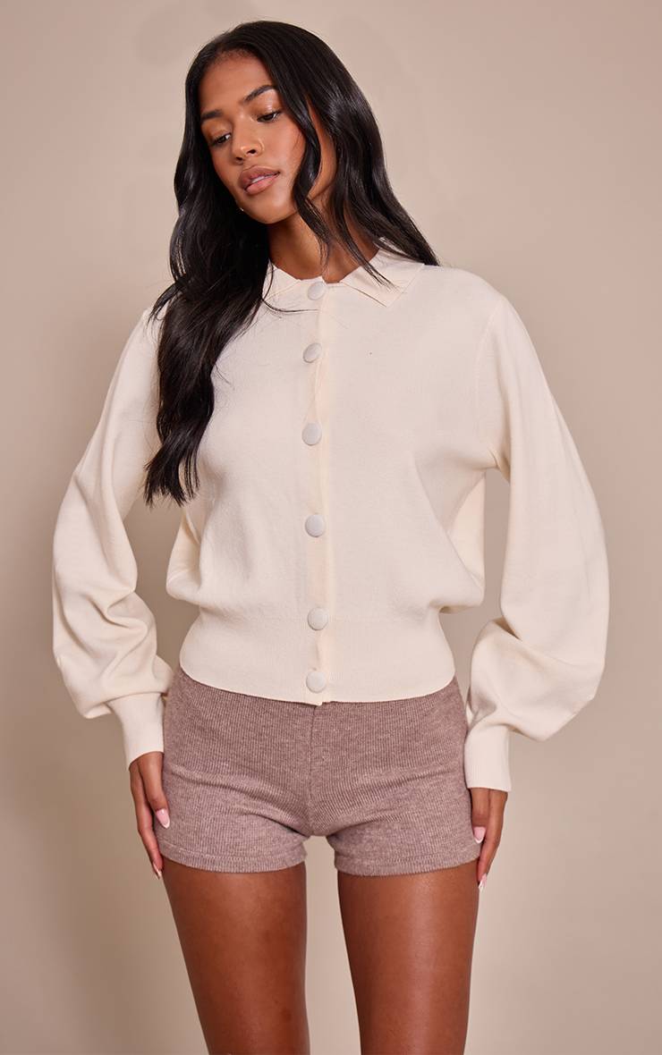 Crème Cardigan Long En Maille Compacte À Boutons Recouverts
