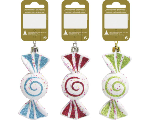 Kerstboomversiering snoep 10cm 3 kleurrijk