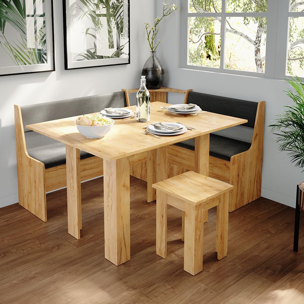 Vicco Eckbankgruppe Roman, Goldkraft Eiche/Anthrazit, 150 x 120 cm mit Tisch
