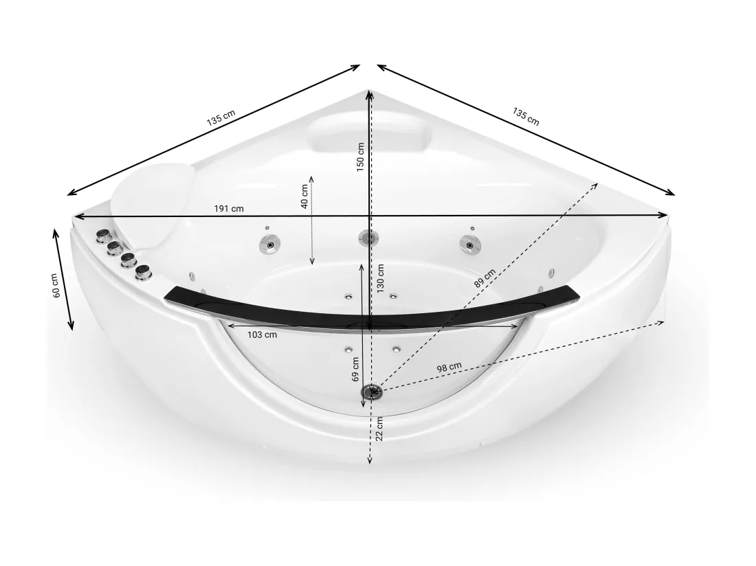Baignoire balnéo d'angle SAMSARA Wave L135xl135xH60cm, by SPALINA