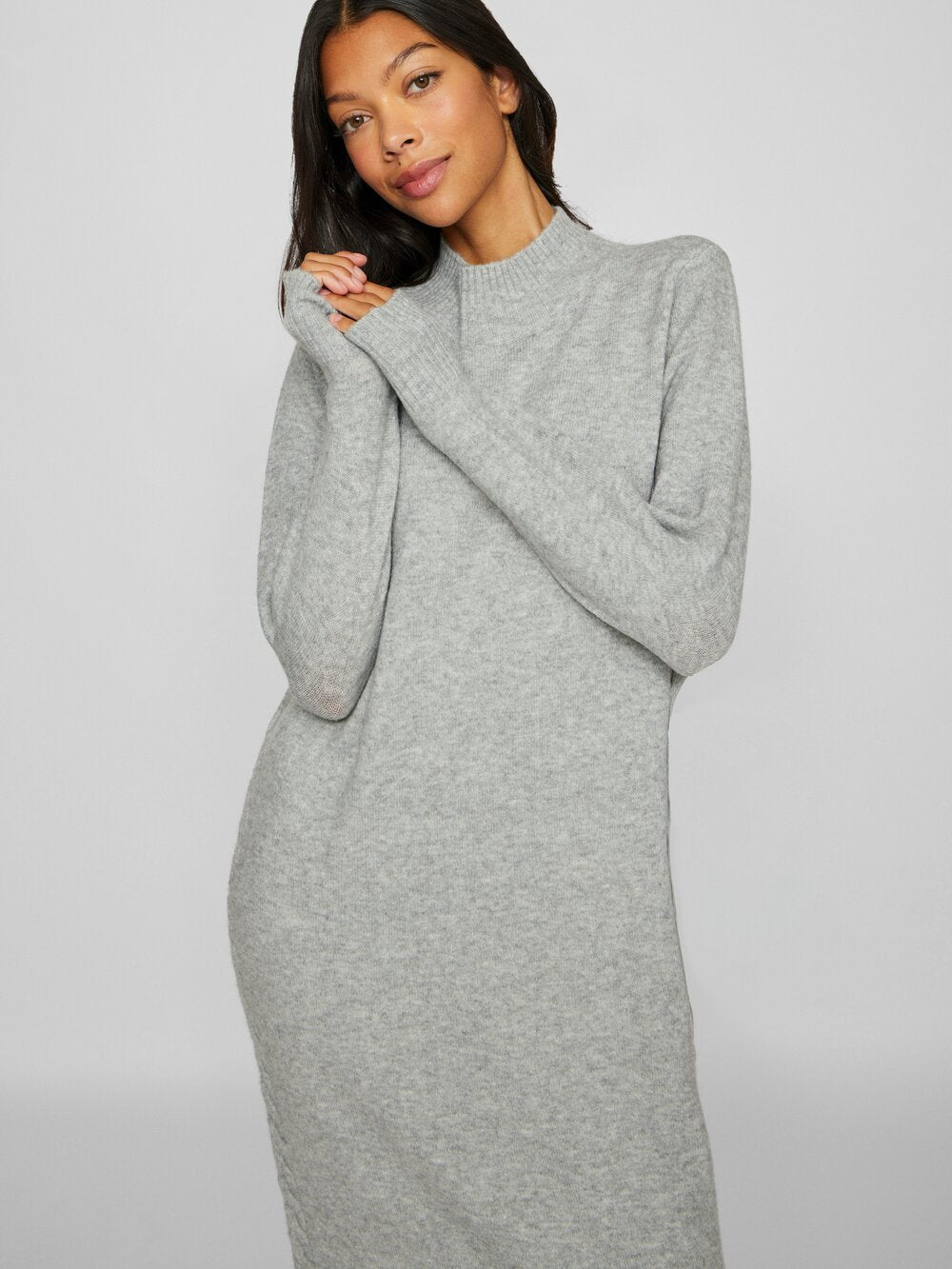 Vila  Vikiku L/S High Neck kjole - grå