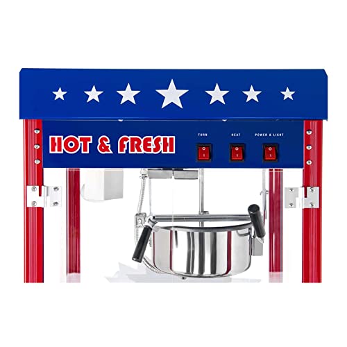 Royal Catering Machine à Popcorn Design américain Chariot RCPW 16.1 (1.600W, rendement horaire 5 kg/h, 16 L/h, diamètre de la cuve en haut 18,5 cm, récipient téflon, rouge avec chariot) : Cuisine et Maison
