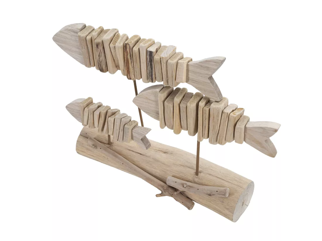 Sculpture avec poisson en bois marron 37x10x24 cm