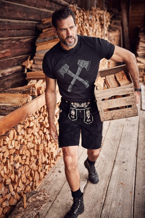T-Shirt, Tracht, Halbarm, Doppelaxt Print, Vintage Look, Brustprint, Rundhals