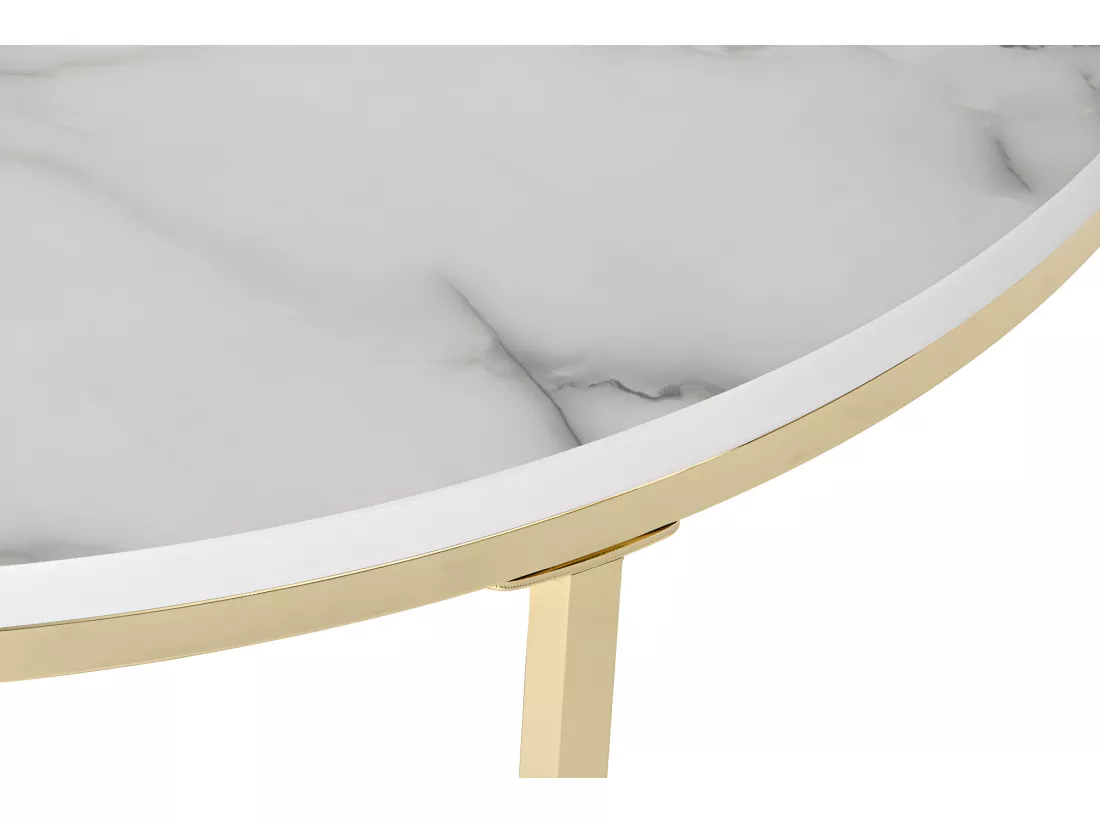 Table d'appoint ronde en métal doré et marbre blanc - diamètre 80 x Hauteur 35 cm