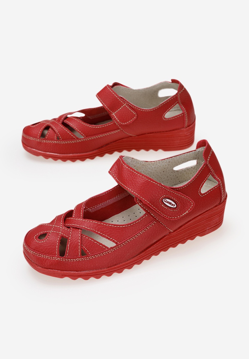 Ballerines femme en cuir rouges Simisa