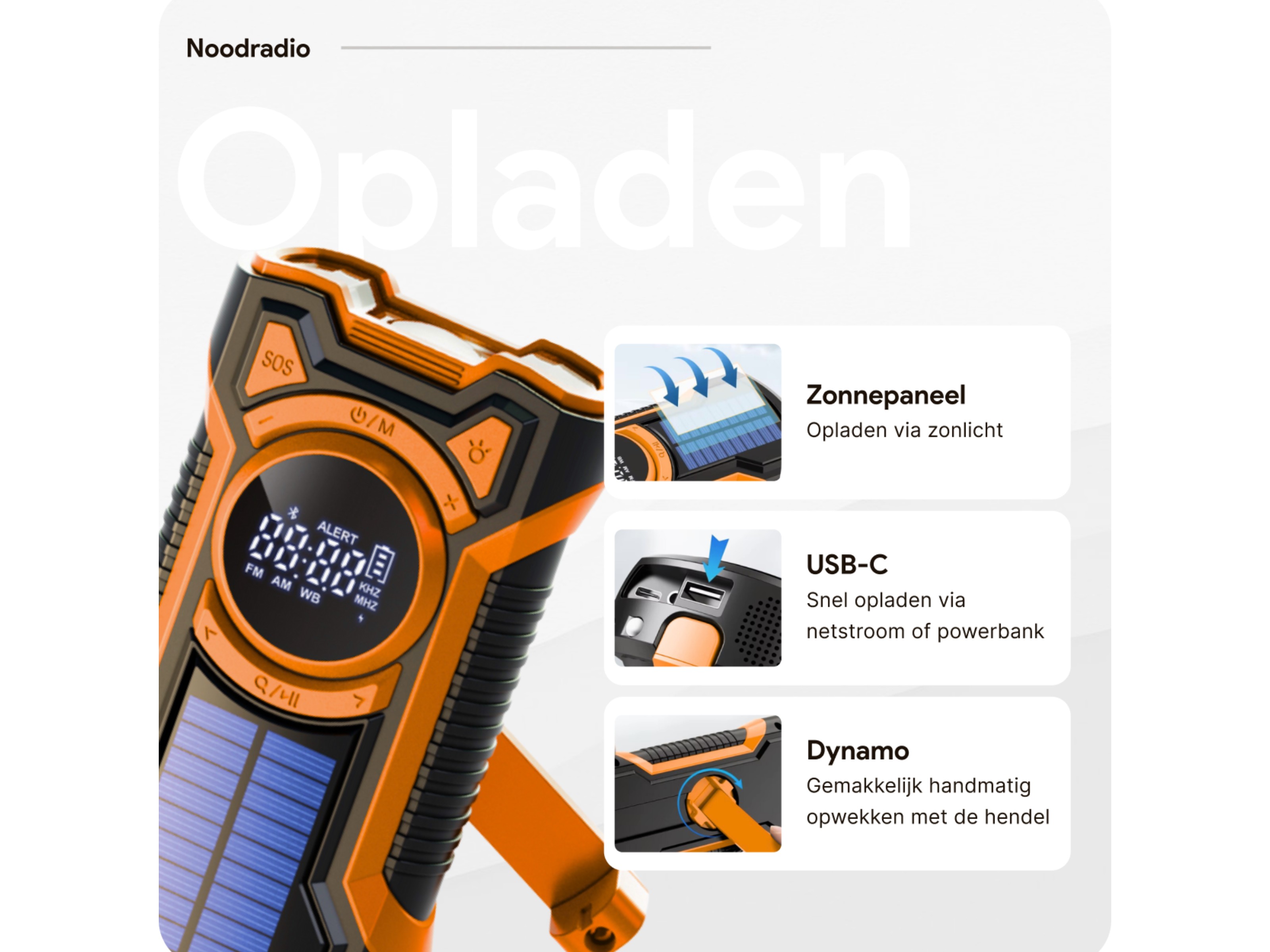 Thousandtravelmiles Noodradio met powerbank - Orange