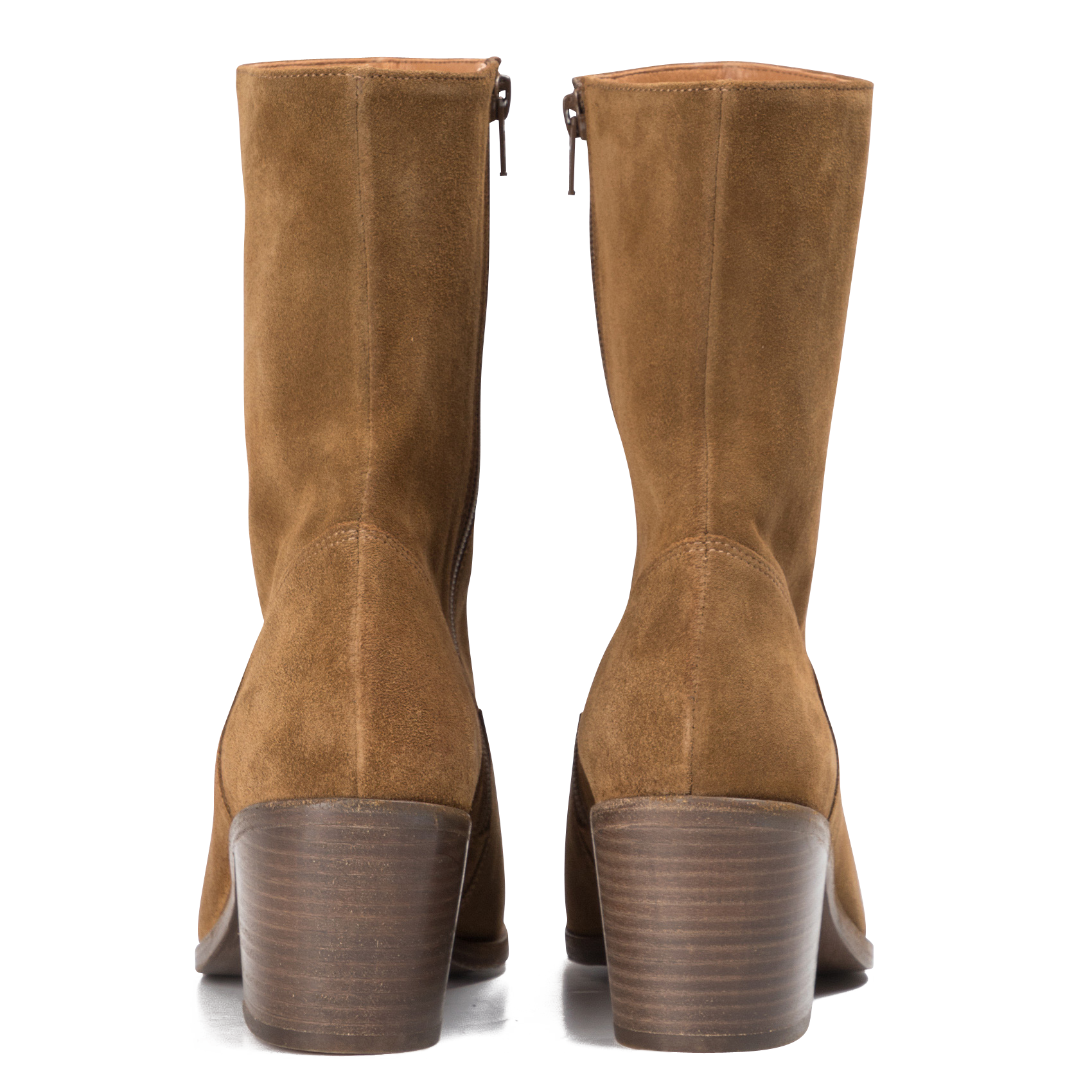 LUDD - Bottines zippées arrondies à talon| Marron