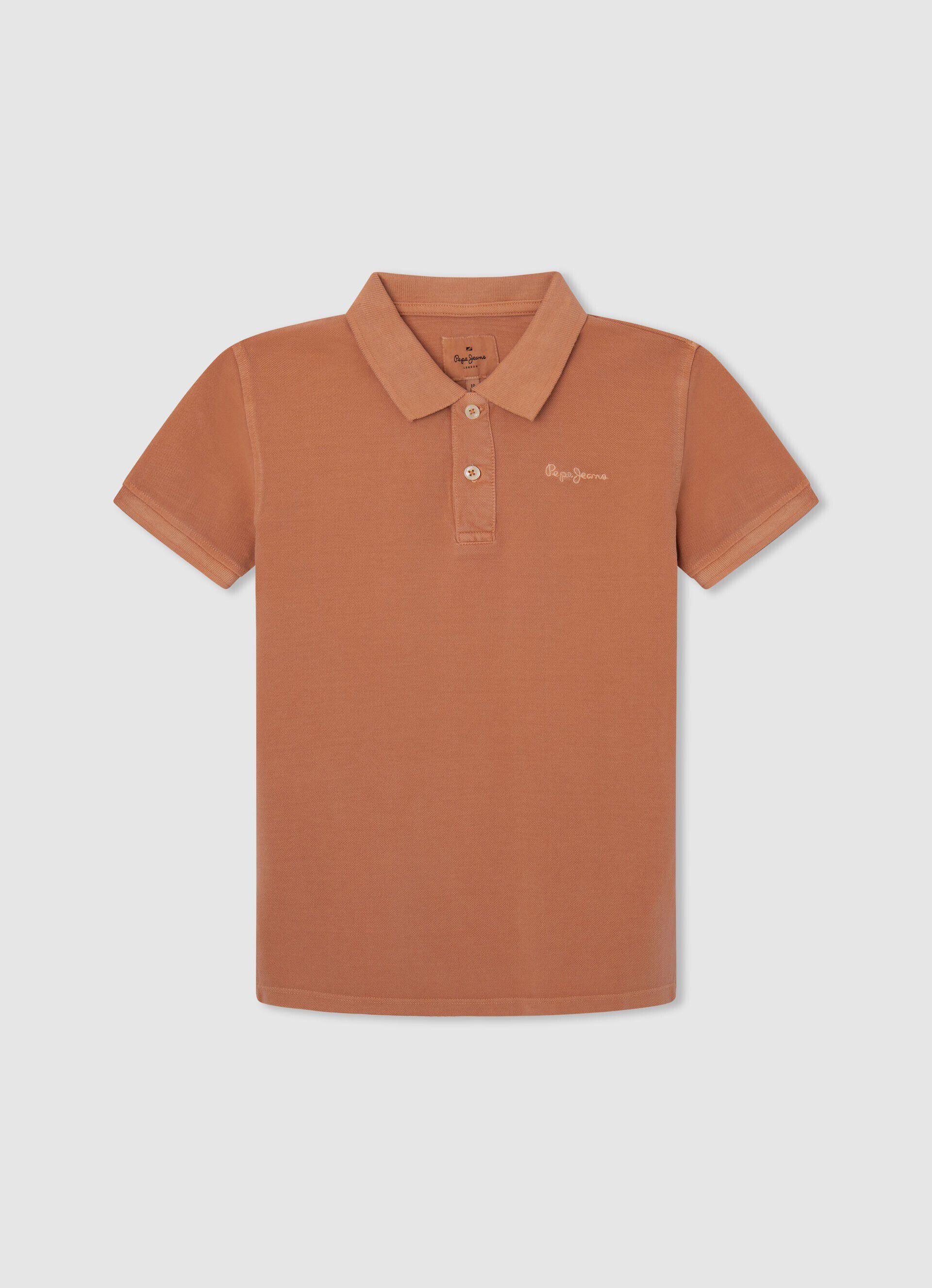 Camisa polo de algodão piqué com logotipo bordado - laranja abóbora