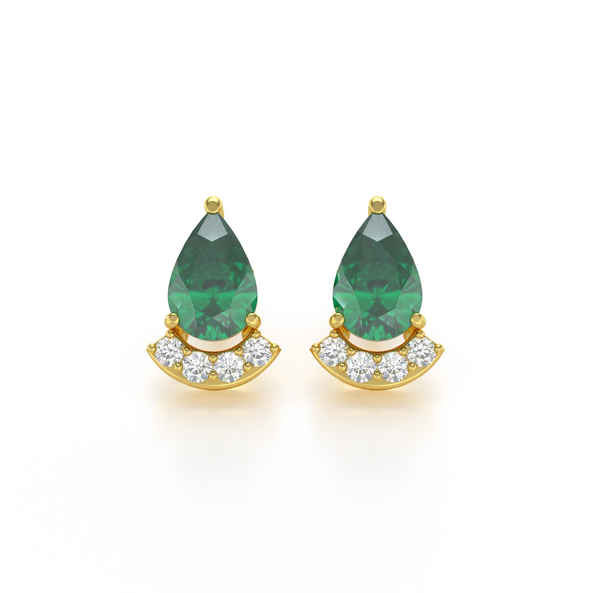 Boucles d'oreilles ADEN Or 585  Jaune Emeraude forme Poire et Diamants 1.4grs
