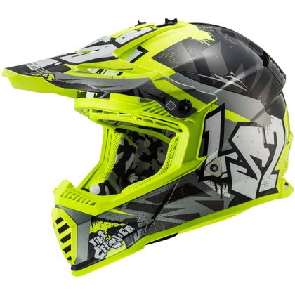 Casque cross LS2 MX437 - FAST EVO - CRUSHER - BLACK H-V YELLOW 2023 - Noir / Jaune