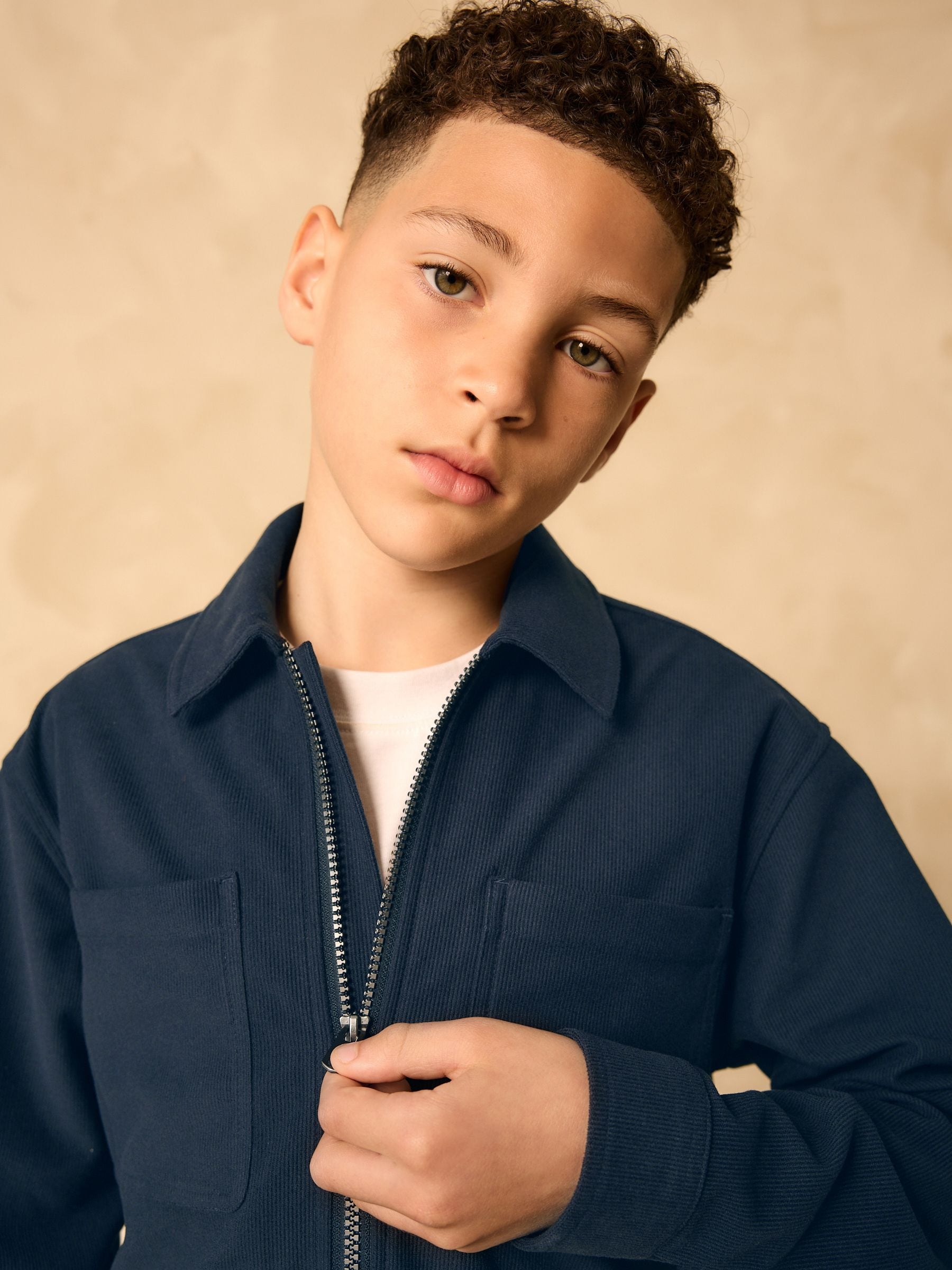 Marineblauw - Corduroy overshirt met rits (3-16jaar)