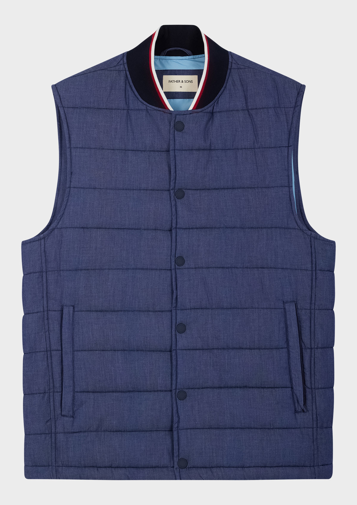Doudoune light sans manches en coton uni bleu jeans