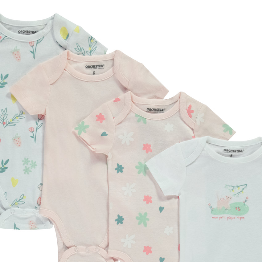 Lot de 7 bodies manches courtes fantaisie pour bébé fille