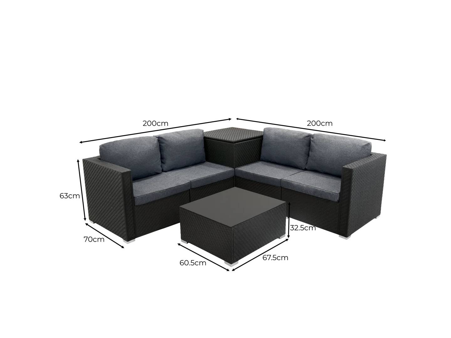 Serafina Rotan Modulaire 6-Delige Meubel Set - Zwart