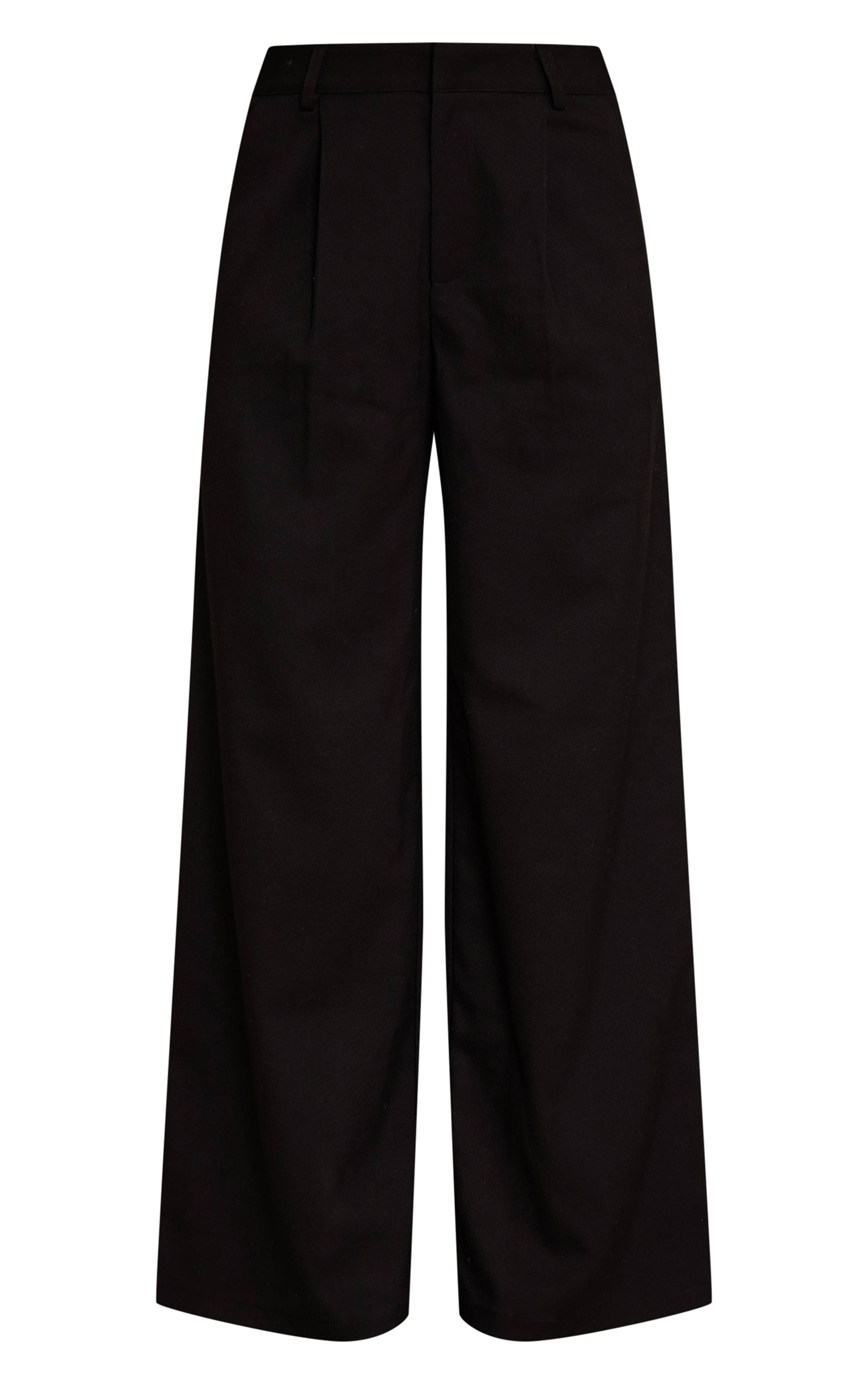 Noir Pantalon Droit Ajusté En Tissu Tissé