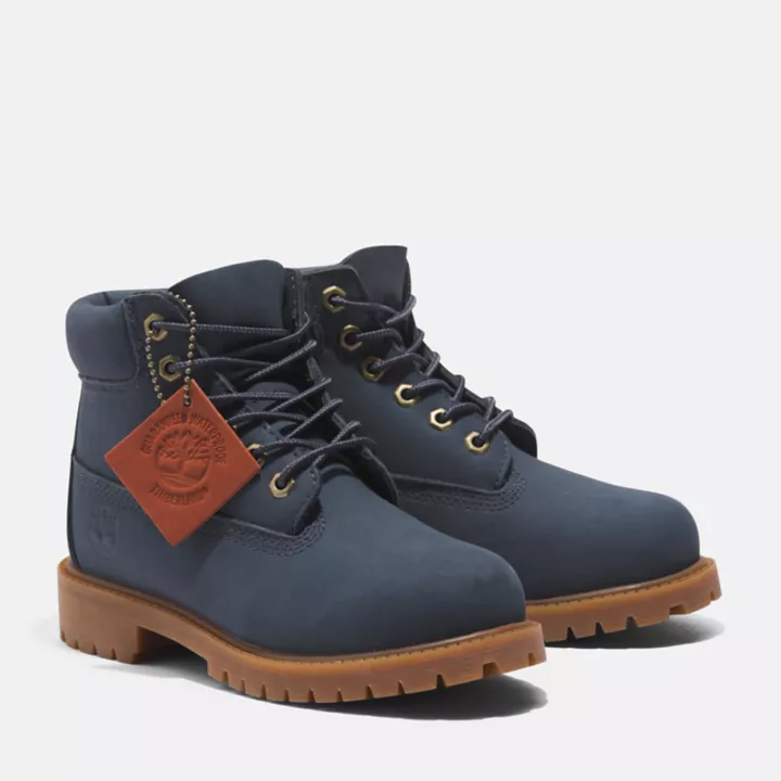 Bottine 6-inch imperméable à lacets Timberland Premium junior en bleu foncé