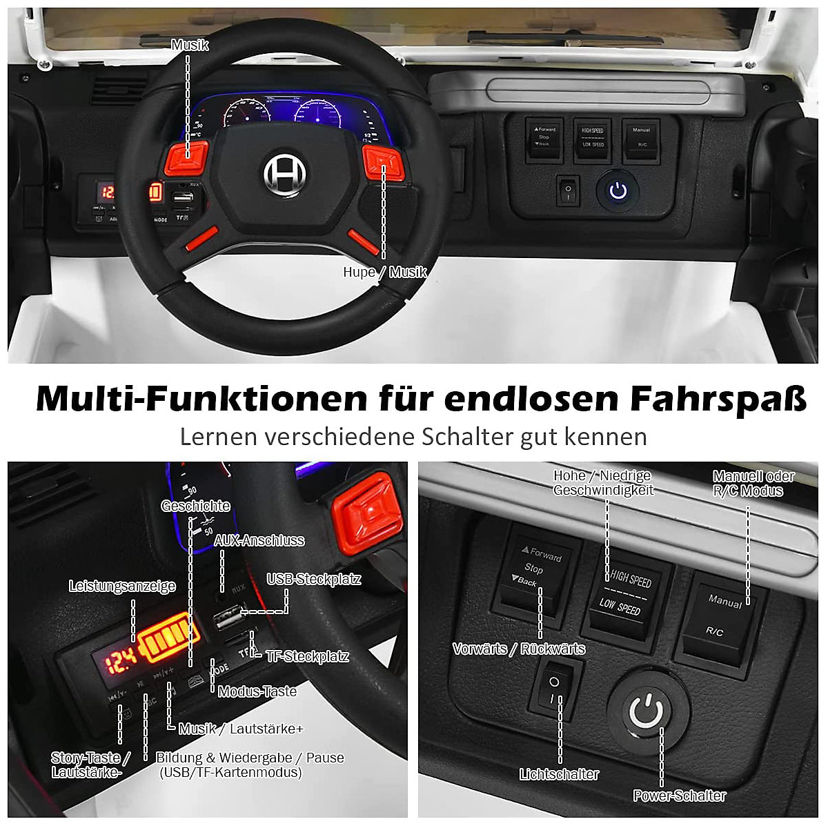 Elektroauto Jeep 2 Sitzer mit 3 Geschwindigkeiten wei&szlig;