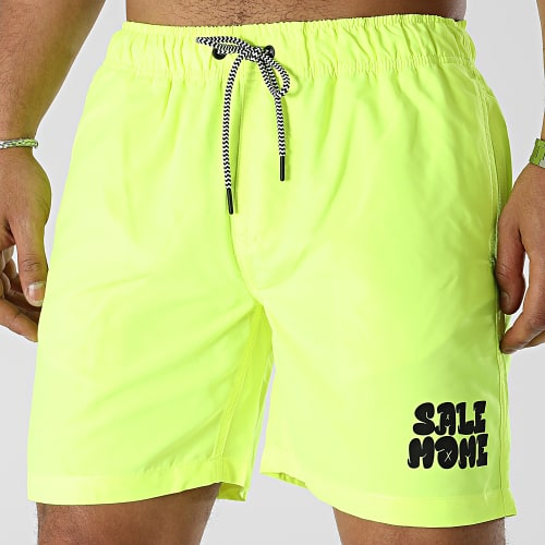 Short De Bain Tag Logo Jaune Fluo Noir